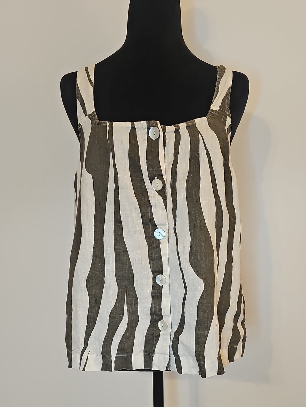 Rachel Zoe Olive Green & Off White Striped Button-Front Tank